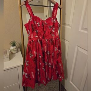Disney Summer Sleeveless Dress In Red With Stitch Tiki Print Size M
